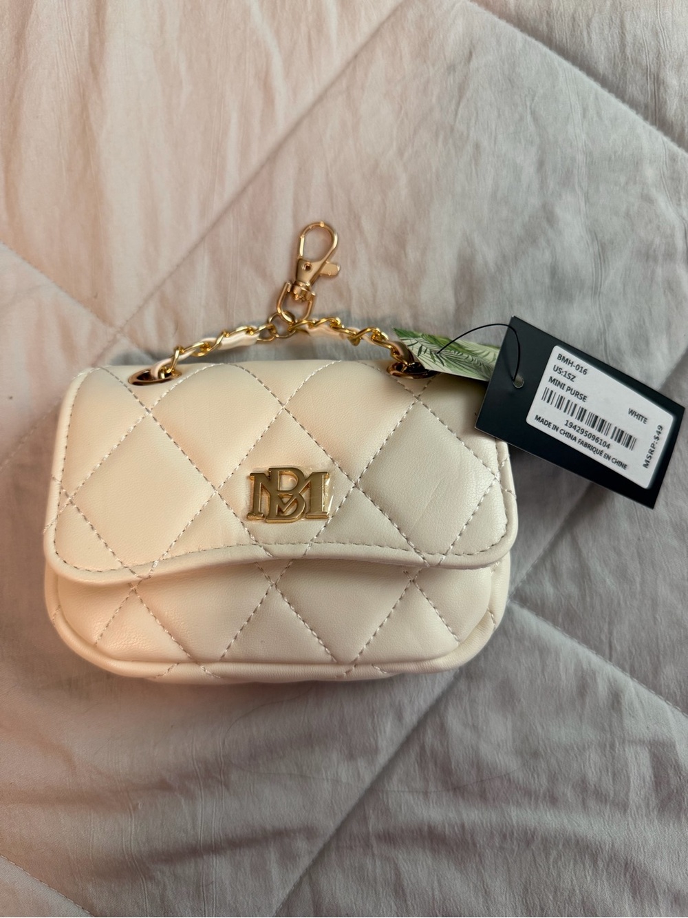 Quilted White Mini Crossbody Bag with Gold Hardware